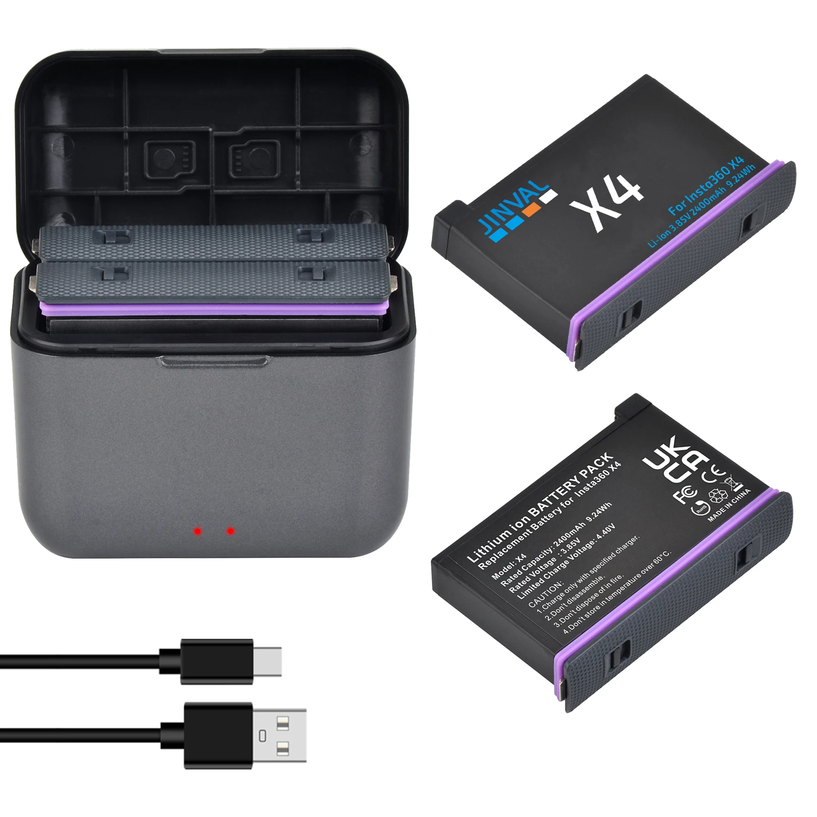 X4 Battery Pack 3.85V/9.24Wh Replacement Batteries&Type C Dual Charger Compatiable with Insta360 X4 Cameras