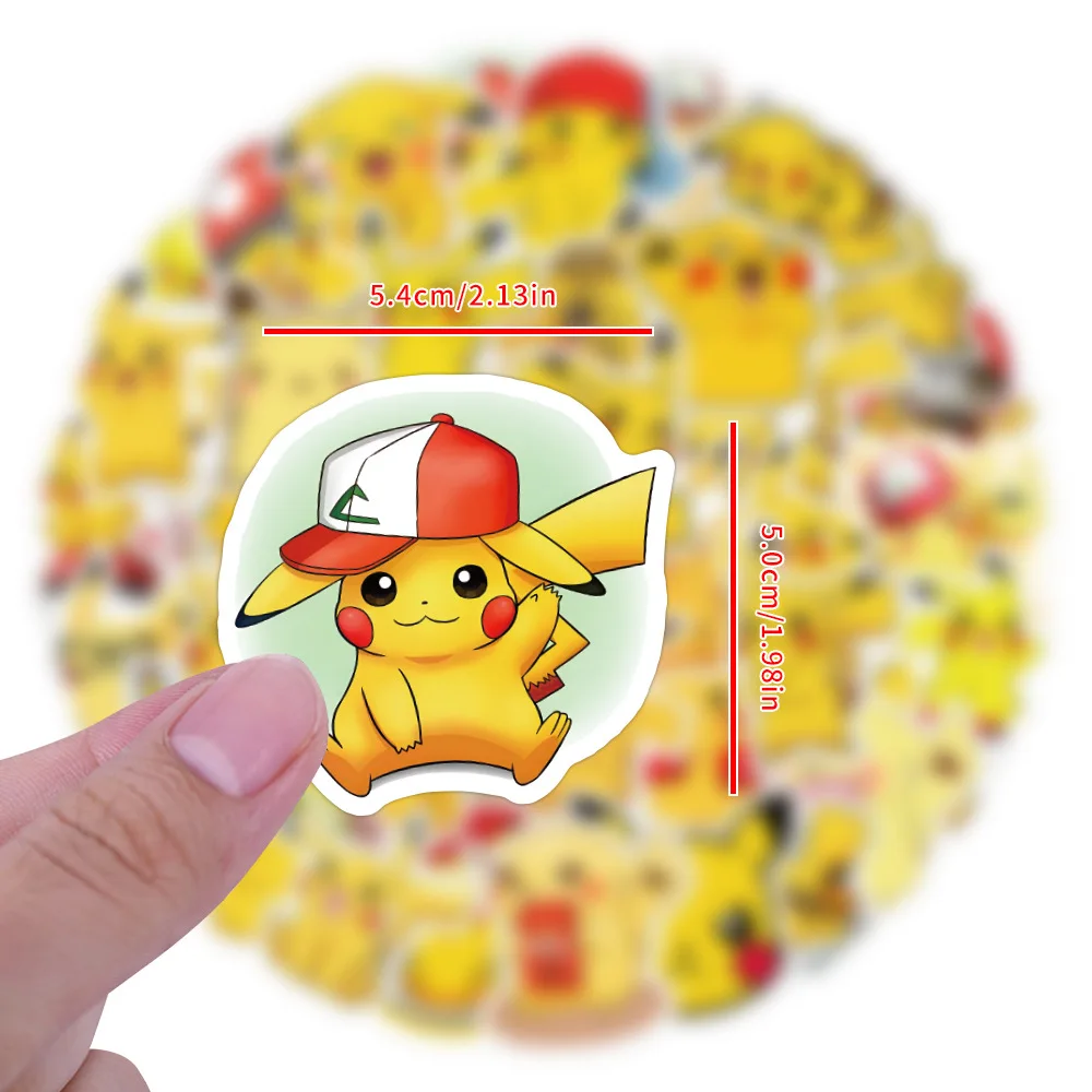 60Pcs Kawaii Pikachu Stickers Decals Motorcycle Phone Car Skateboard Laptop Aanime Pokemon Sticker Waterproof Classic Kid Toy