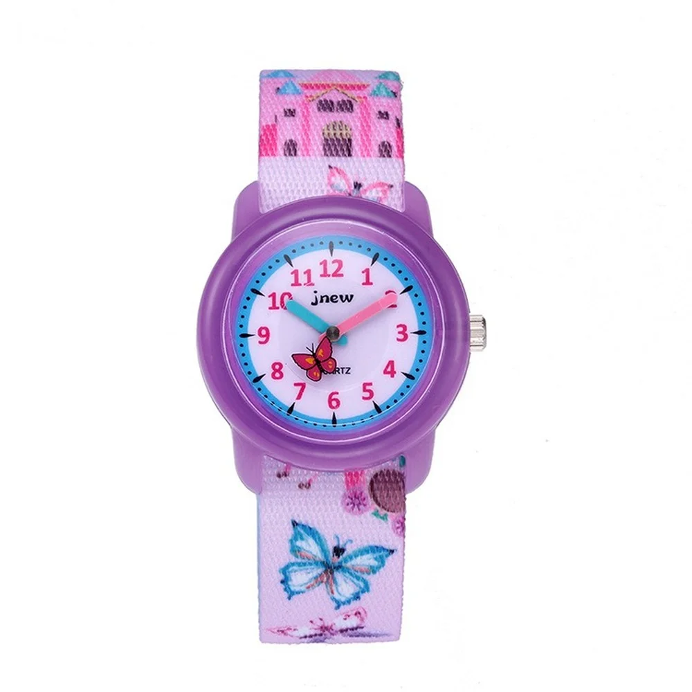 Relógio dos desenhos animados das crianças à prova dwaterproof água relógio de quartzo horário moda roxo meninas amor borboleta dial relógios esportivos presente