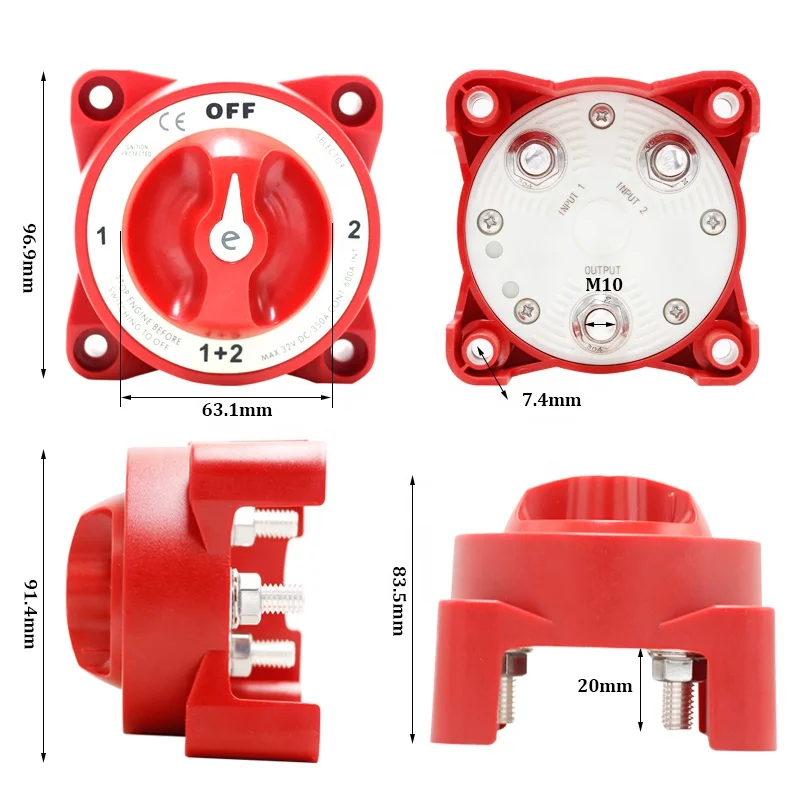32V 350A Marine Battery Disconnect Switch Selector 4 Position Battery Switch for Luggage
