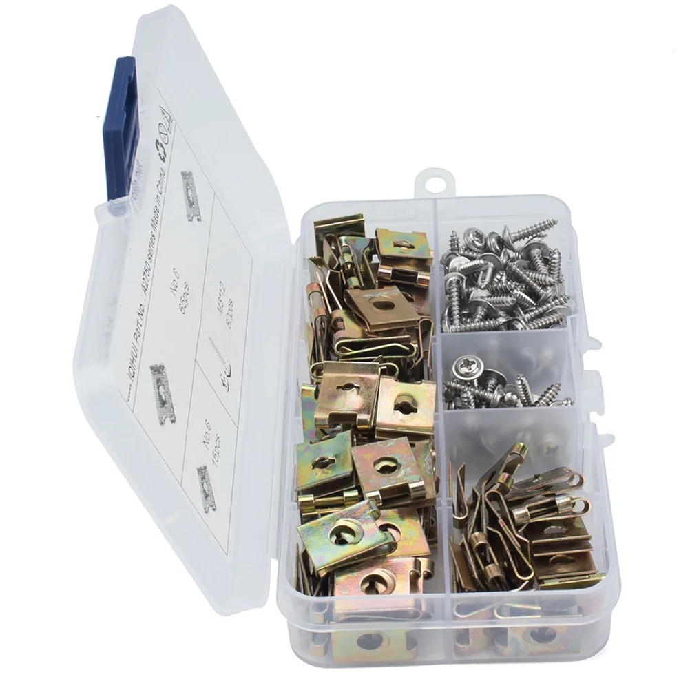 

200pcs U Nut Fastener Manganese Steel Spire U Clip Self Tapping Screw For Panel Motorcycle Bumper Fixing Wire Cable