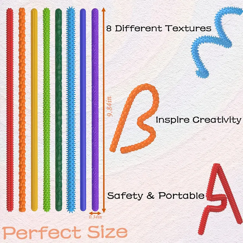 8 Uds. Palos sensoriales giratorios de silicona, juego de juguetes antiestrés, juguetes vibrantes para aliviar la ansiedad, enfoque, TDAH y autismo