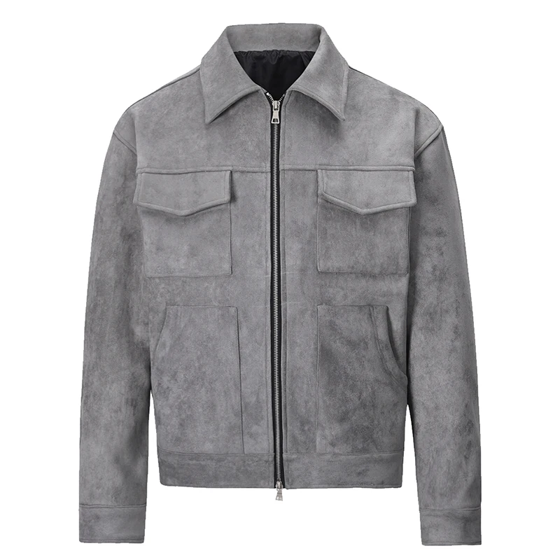 

Autumn Mens Suede Bomber Jackets Hip Hop Vintage Pocket Cargo Jacket Streetwear Harajuku Casual Fashion Baseball Coats Outerwear