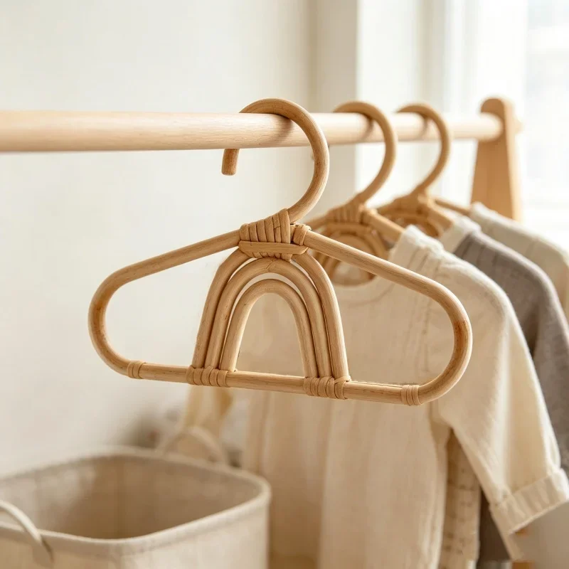 Natural Rattan Woven Garment Hanger Handcrafted Design For Closet Arrangement Bedroom Clothes Storage Indoor Scene Decoration