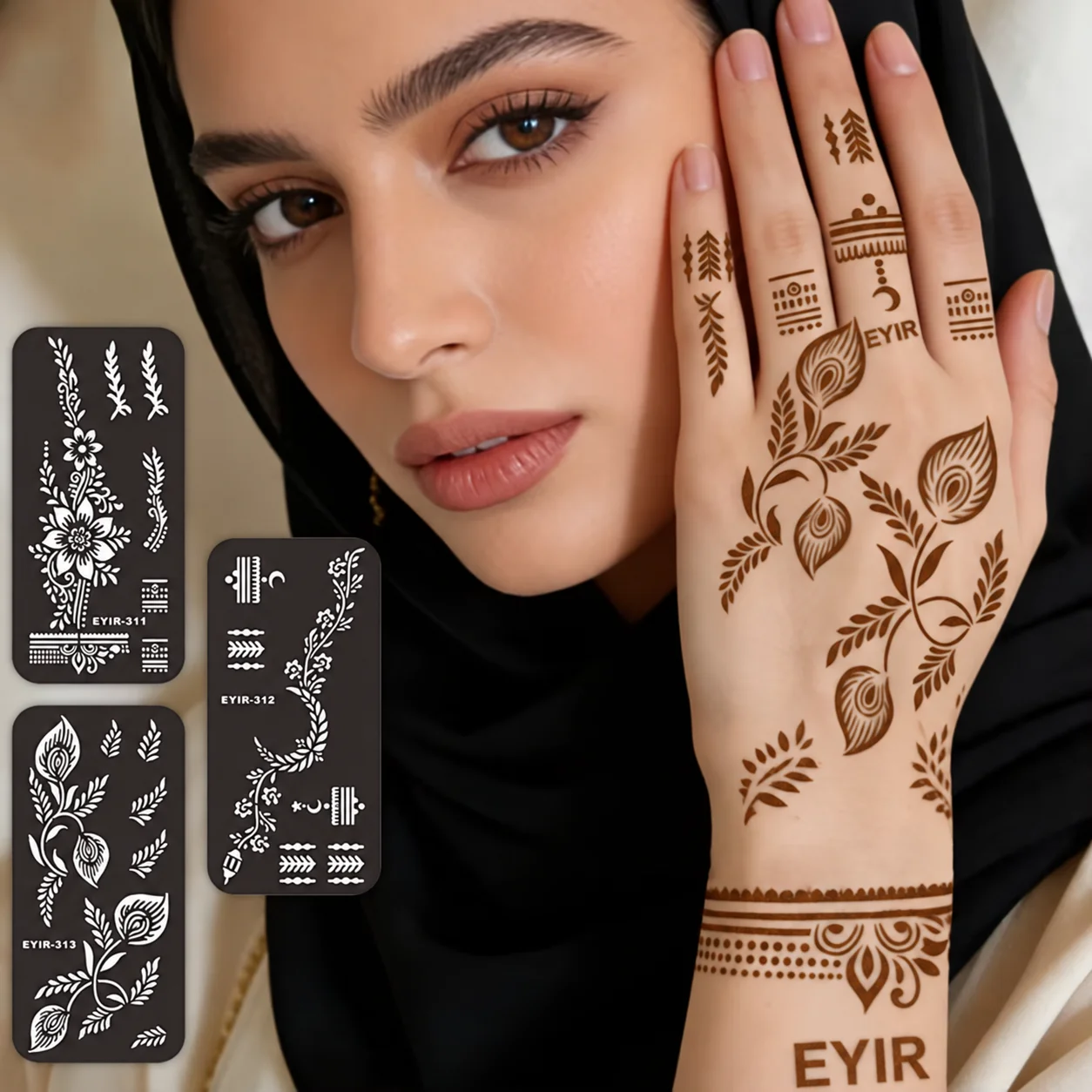 EYIR Henna Tattoo Kit 5PCS Mandala Stencils with Brown Tattoo Paste Reusable Body Art Templates Temporary Tattoo DIY Design Tool