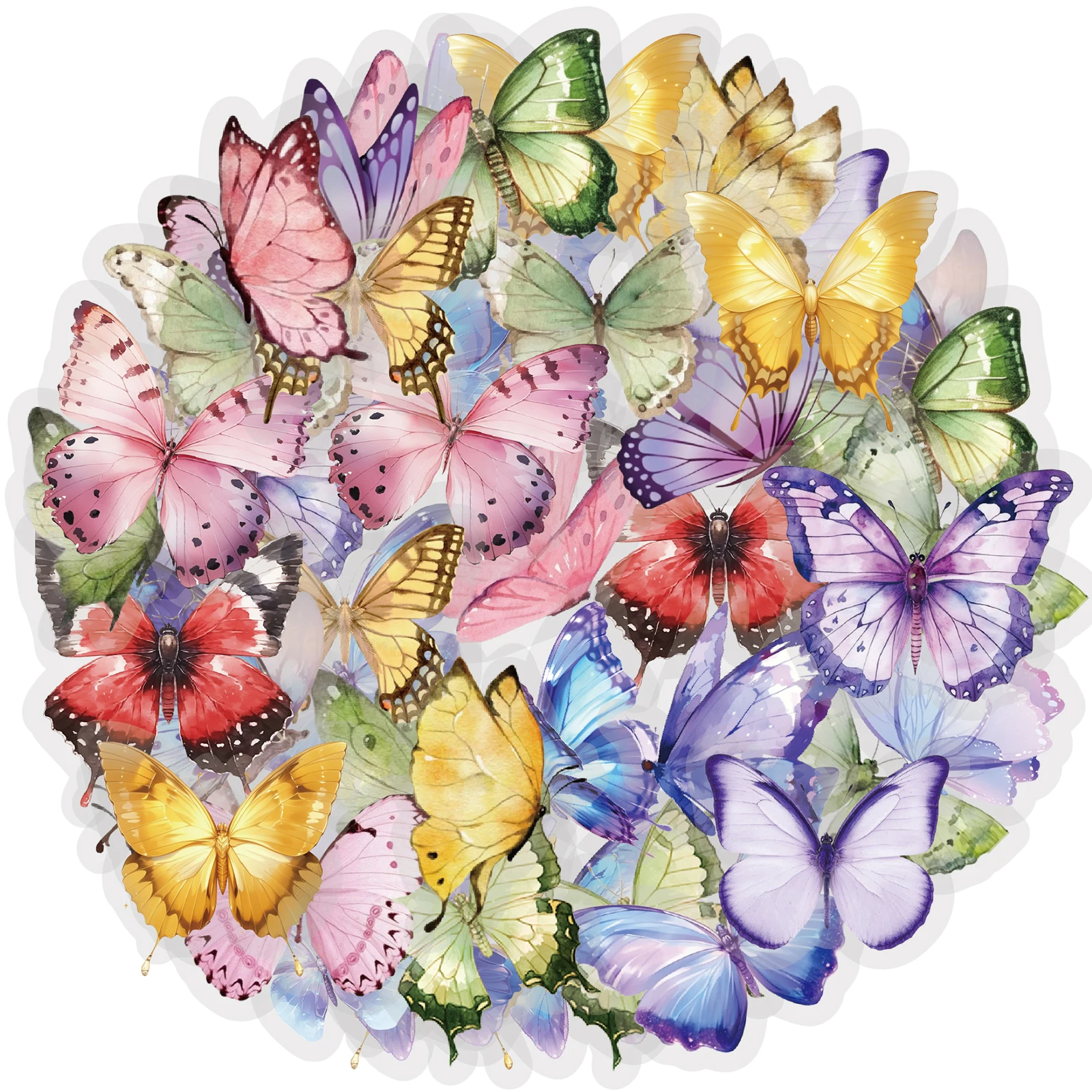 Etori Life Dancing Aquarell bunte Schmetterlingsaufkleber, 50 Stück, mehrfarbiger Farbverlauf, dreidimensionale Textur, Tagebuchdekoration, Laptop, DIY-Material, Telefonaufkleber, Fotoalbum,