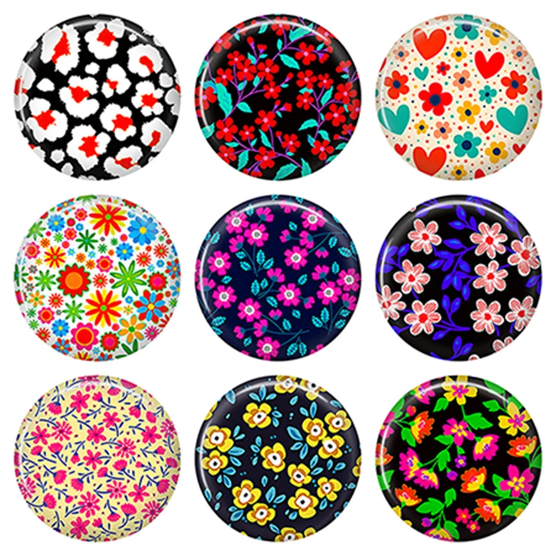 Accesorios de joyería DIY de 8-40mm, cabujones de cristal con patrón de foto, cabujones de cristal redondos, camafeo hermoso colorido, pequeño Floral Z8Z6