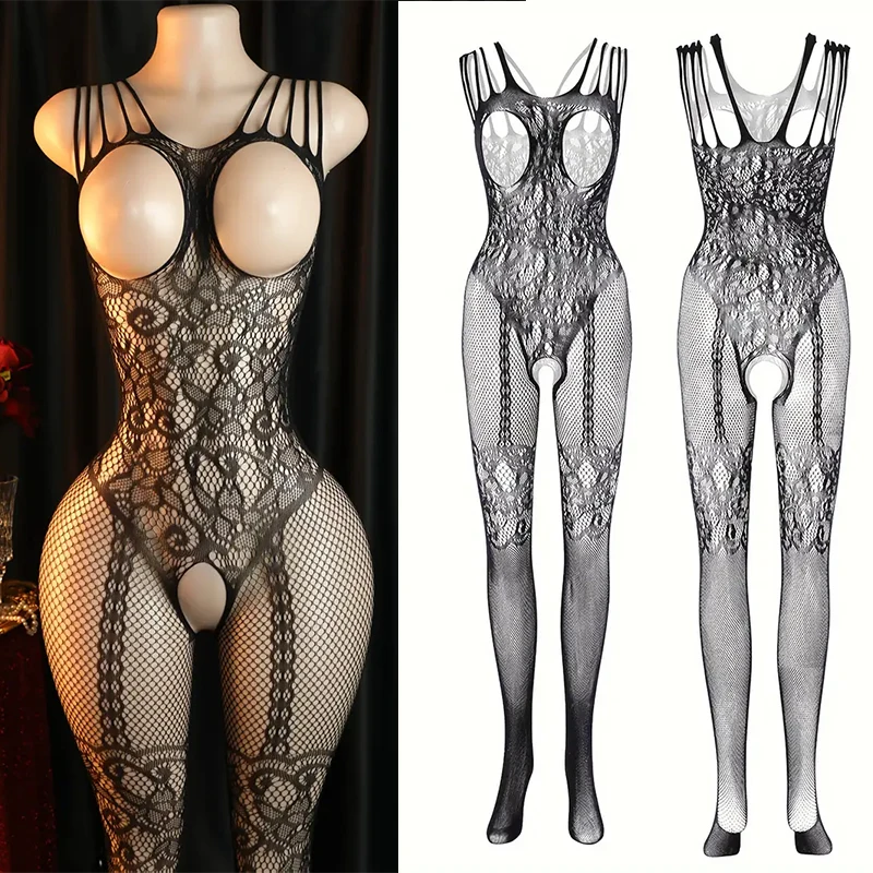 

Черный ажурный открытый бюстгальтер с вырезами, боди, сексуальные женские прозрачные чулки для тела, смелое платье Babydoll, эротическое белье для секса