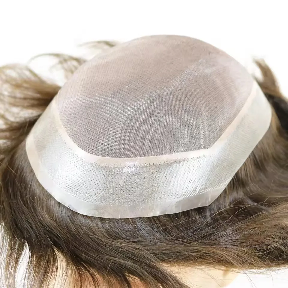 5 Zoll Schwarz Braun Blond Starkes Mono-Grundmaterial Herren-Toupet Natürlicher Haaransatz 100% Europäisches Echthaar-Perücke Super Langlebige Wellige Haarteile – Detail 2