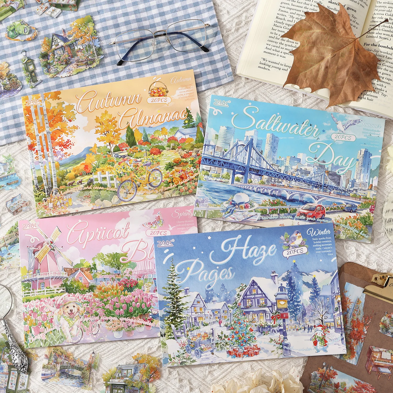 20 Stück Frühling, Sommer, Herbst, Winter Landschaft gestanzte Aufkleberbuch DIY handgemachtes Sammelalbum ästhetisches Schreibwarenzubehör ﻿