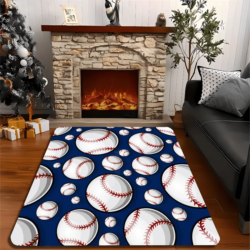 Baseball Rug Area Mat Sports Decor Living Room Floor Runner Gift for Baseball Fan Athletic Theme House Accent Mat