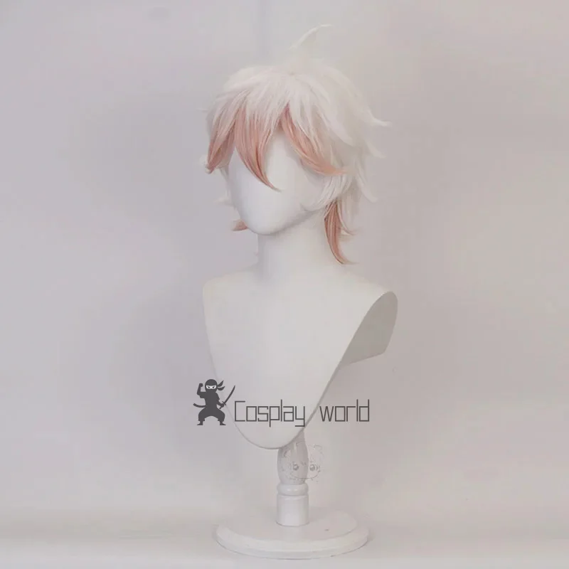 Anime Nagito Komaeda Cosplay Wigs 35cm Short Pink White Color Party Cosplay Heat Resistant Synthetic Hair +Wig Cap