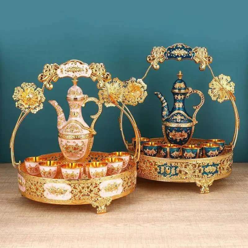 European Baijiu cup set, household creative wine set, high-end toasting cup, wedding with tray, Russian decorative ornament