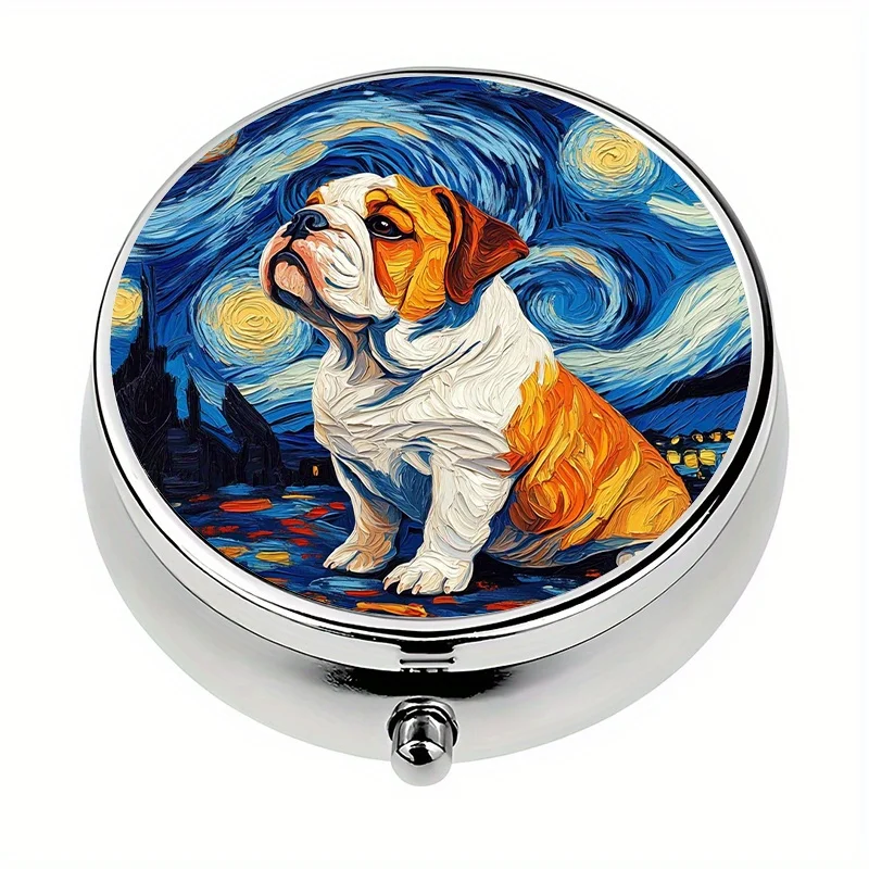 1 pill box, with 3 compartments, starry night puppy-themed mini pill box, medication storage box, portable pill box, suitable for purse or wallet