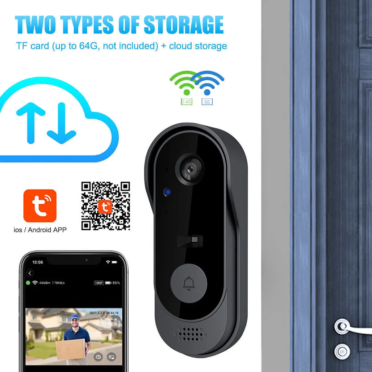 Smart Wireless Doorbell Visual-Wifi Door Doorbell Camera, Night Vision, Voice Changer, Photo&Video, 2 Way Audio, Free Storage