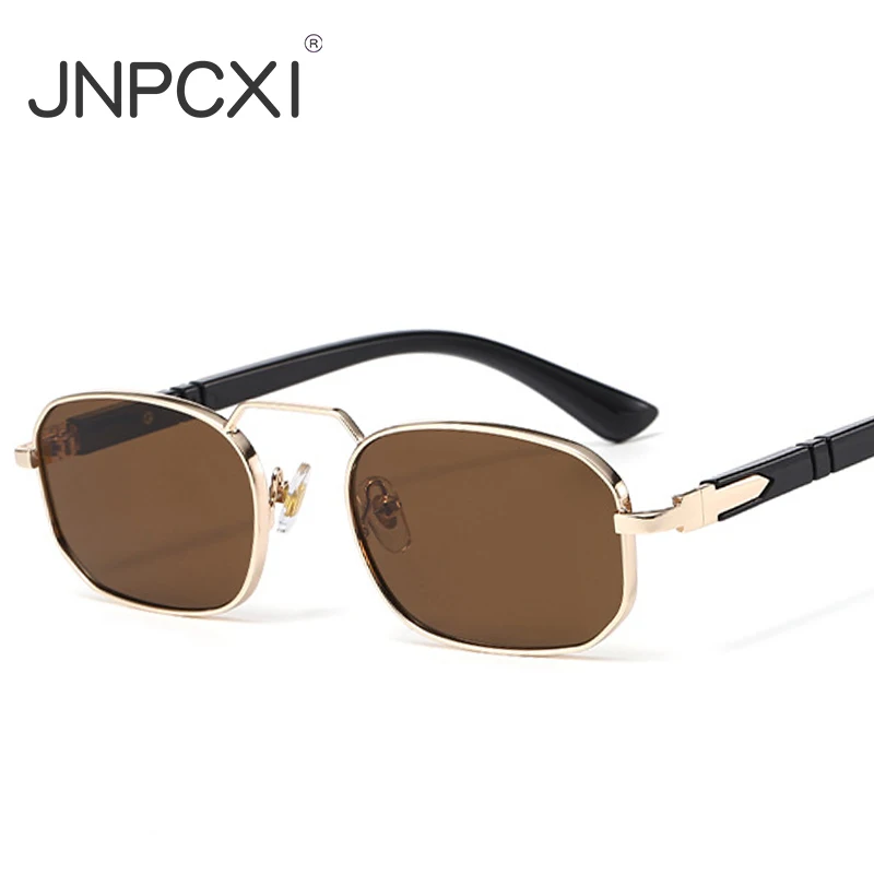 JNPCXI Quadratische Sonnenbrille für Damen und Herren, modisch, zum Fahren, Metallrahmen, UV400, Vintage, kleine rechteckige Sonnenbrille, luxuriöse Outdoor-Brille