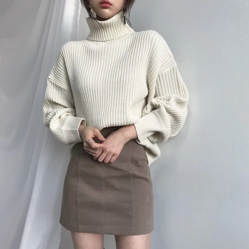 

Winter Women Turtleneck Pullover Knitted Sweater Long Sleeve Casual Knitwear Tops Fashion Autumn Female Shirts