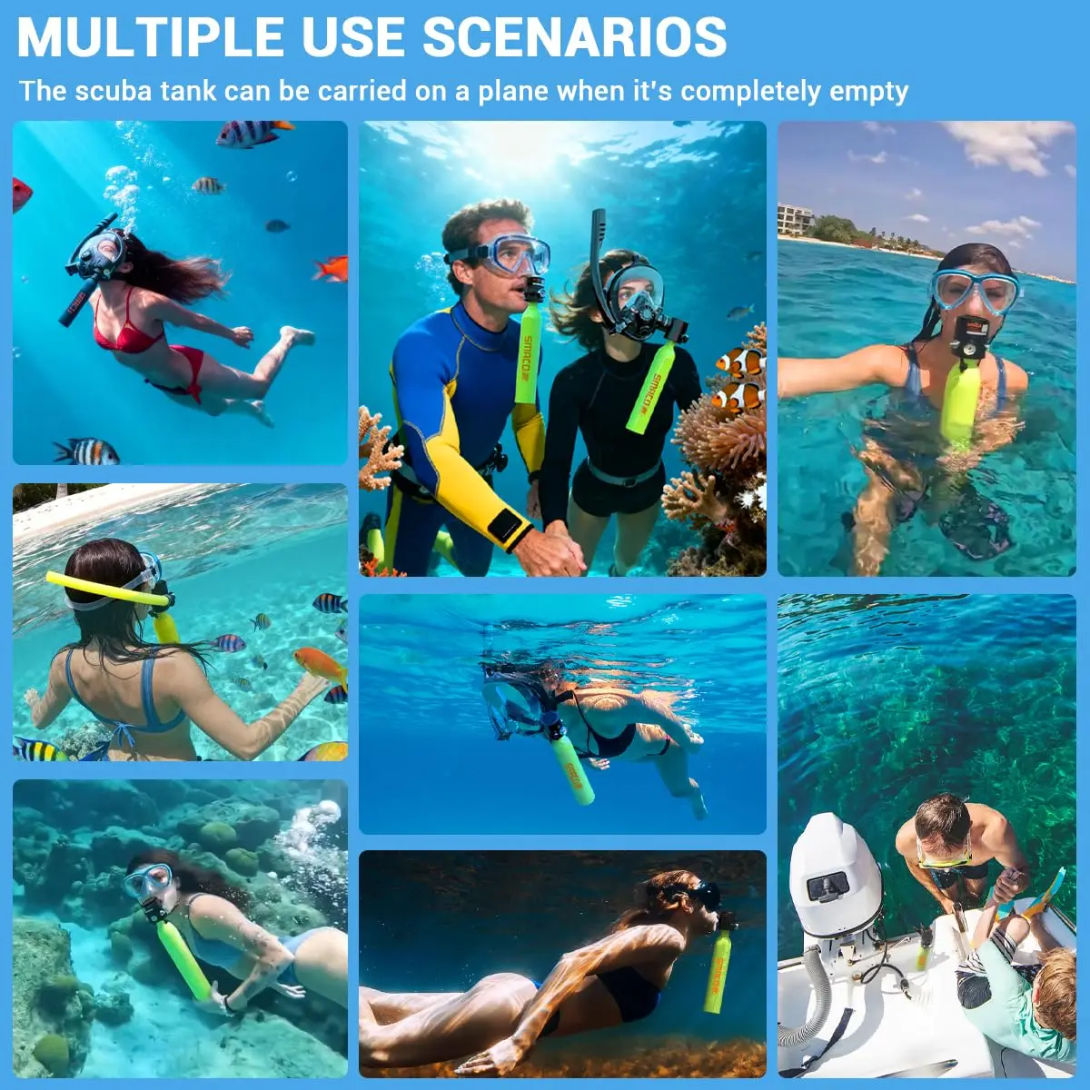 SMACO Mini Scuba Tank 0.5L Portable Diving Tank 200Bar For 16ft Depth Diving + 4500Psi Electric PCP Air Compressor AC DC Power