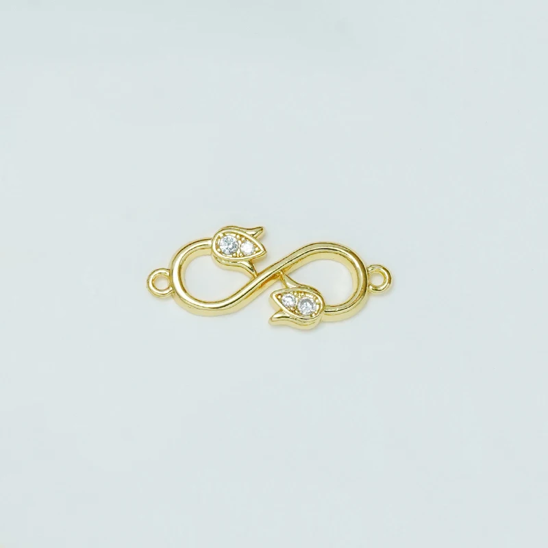 10Pcs Micro Inlay Zircon Jewelry Diy Bracelet Necklace Making Connector Figure 8 Heart Flower Crown Pea Element Brass Accessorie