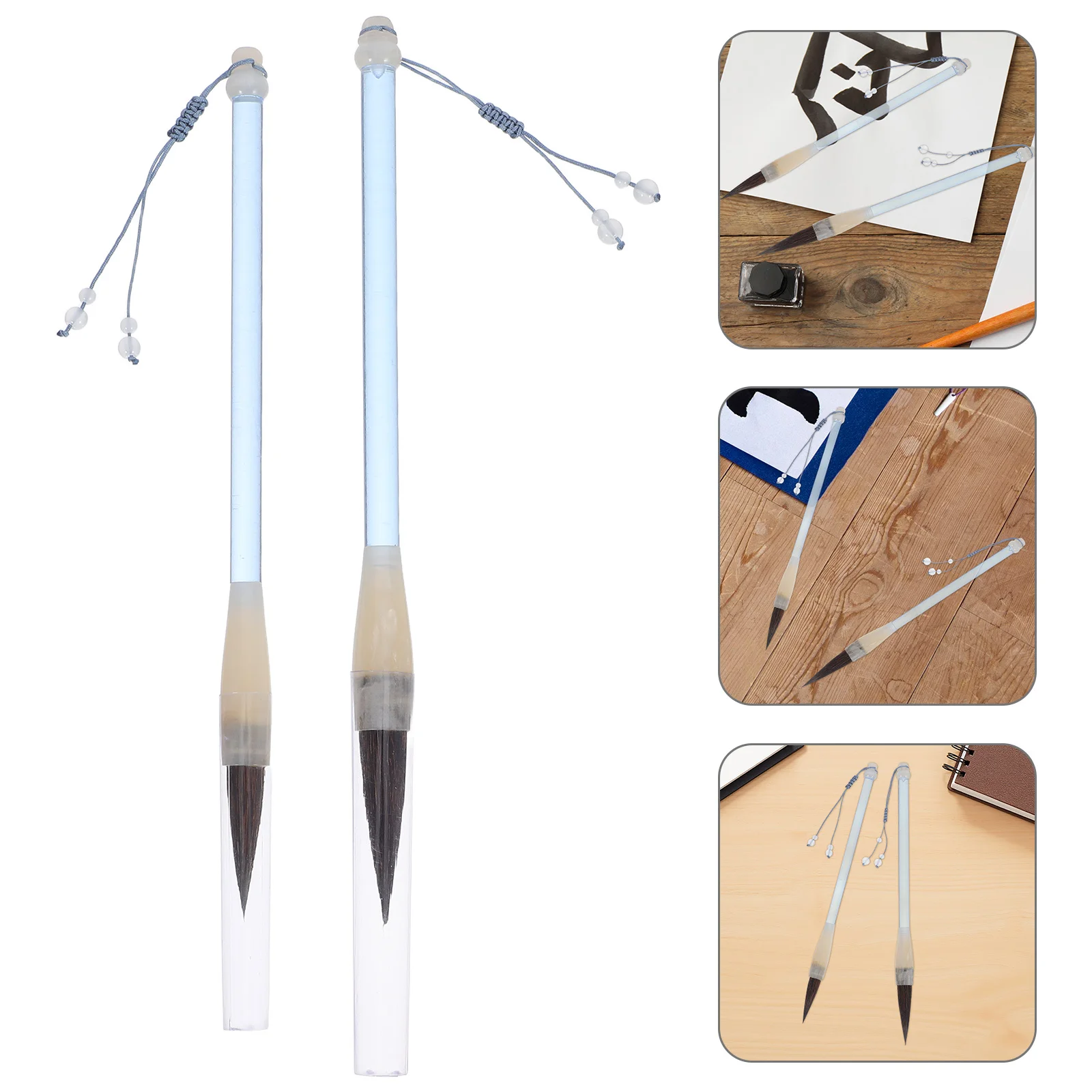 

2Pcs Chinese Calligraphy Brush Set Mouse Whisker Fine Bristles for Practicing Regular Script Cursive Writing Painting Ink Art