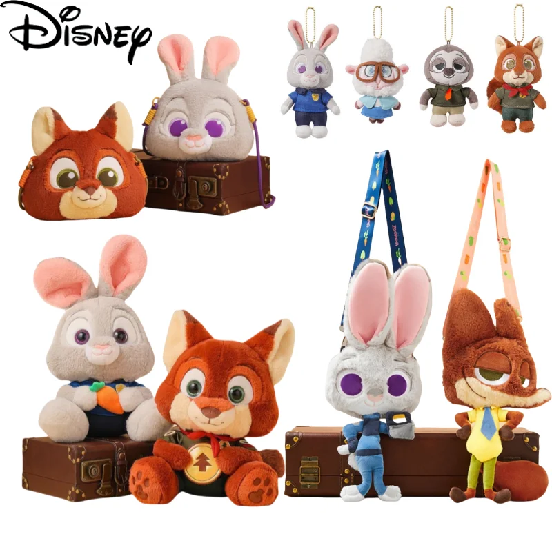 Disney Zootopia Nick Judy Plush Doll Pillow Plush Crossbody Bag Cartoon Shoulder Bag Plush Pendant Keychain Cartoon Toys Gift