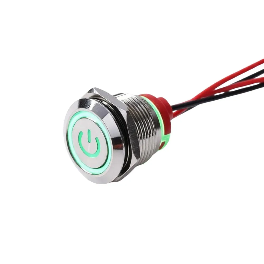 New 16/19/22mm Push Button Switch Pre-Wired Latching Action Panel Mount Switch Metal Illuminated Ring Short Body