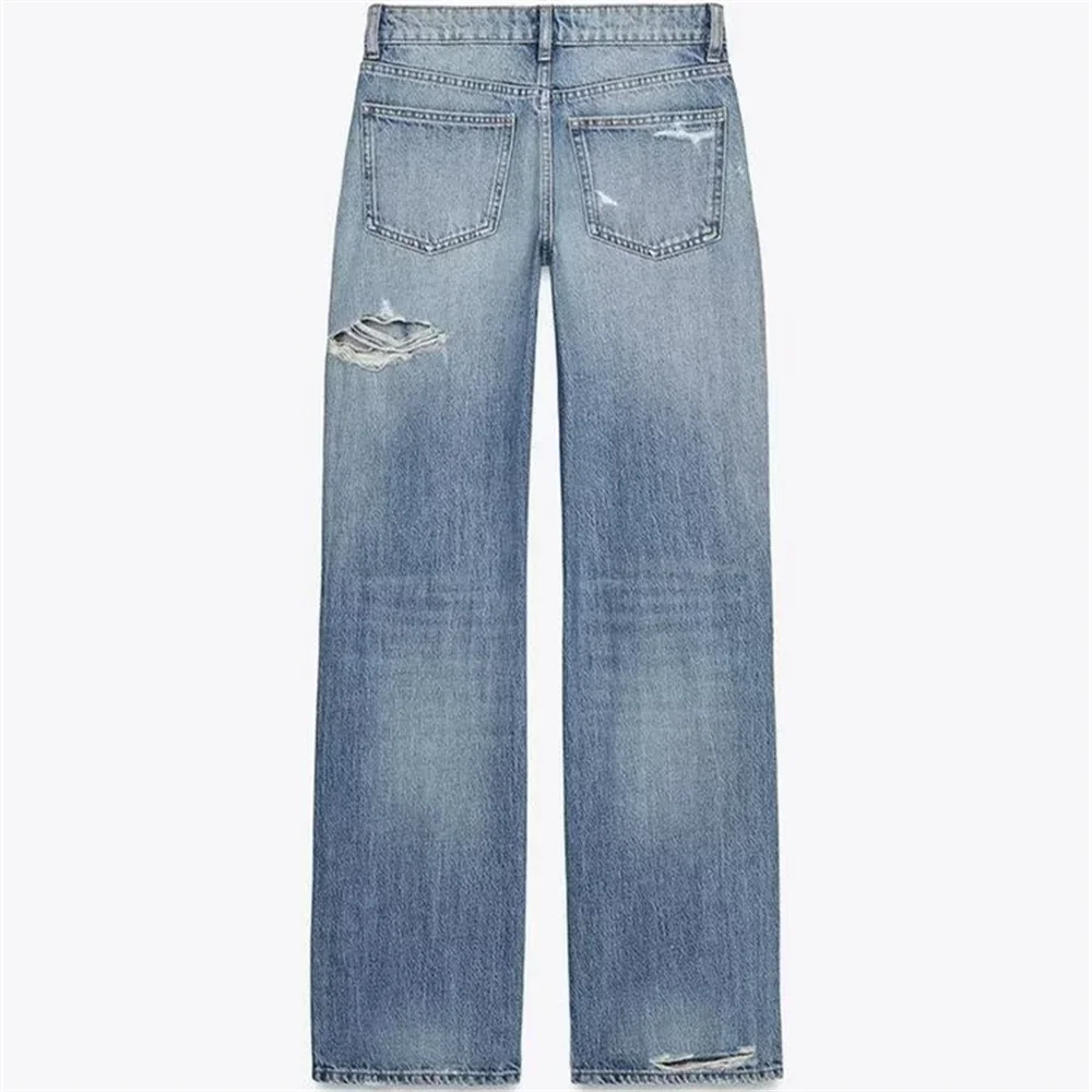 LIBIELIY LIBIELIY Women's Fashion Piercing Jeans Zipper Pocket Decoration Spring/Summer New Product Women's Clothing