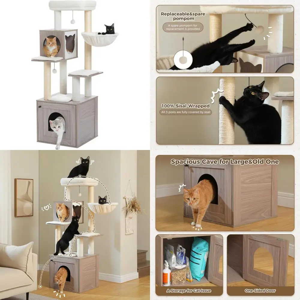 

Large Wood Cat Tower with Litter Box Enclosure, Storage Cabinet, and Cozy Condo for Indoor Cats