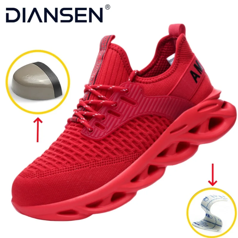 

Red Lightweight Protective Boots Steel Toe Safety Shoes Men, Anti-Puncture Anti-Smash Non Slip Industrial Work Sneakers