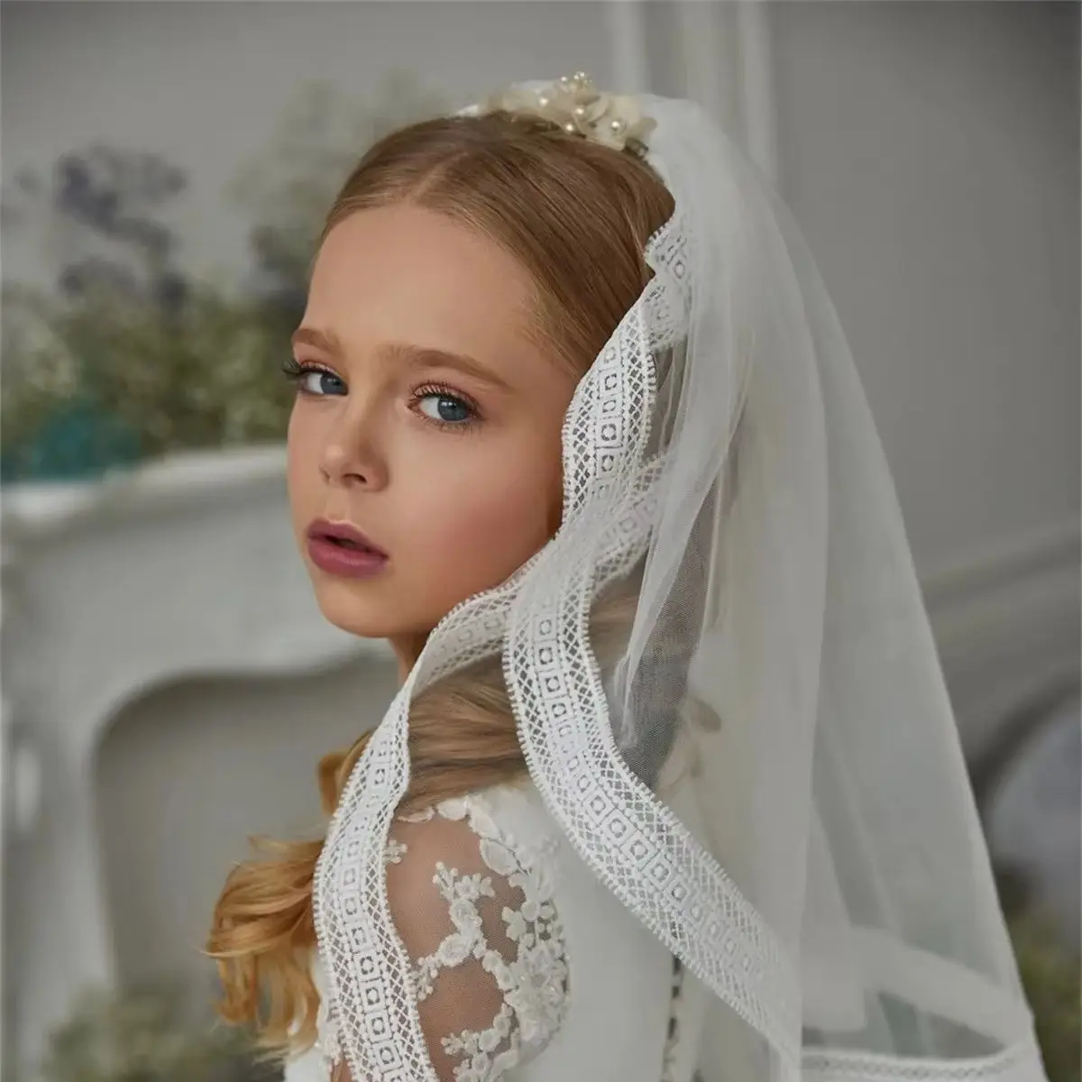 Customized First Communion Gowns Long Sleeve Floor Lenght Appliques Flower Girl Dresses For Wedding Kids Birthday Party Dress