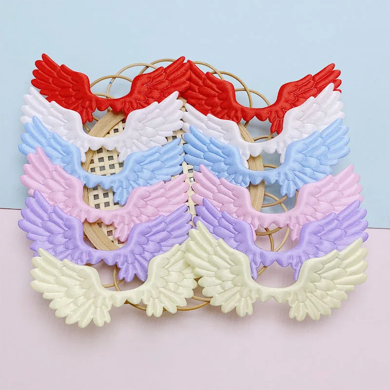 60Pcs 7x3.5CM Satin Fabric Angel Wing Padded  Appliques For DIY Hair Clip Accessories Garment Headwear Decor Patches