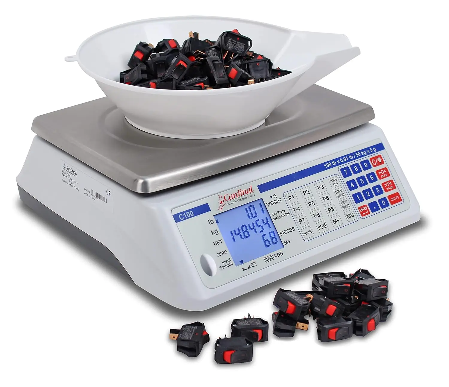 C100 Portable Counting Scale, 100 Lb X 0.01 Lb Capacity, Stainless Steel Platform, Rechargeable Battery