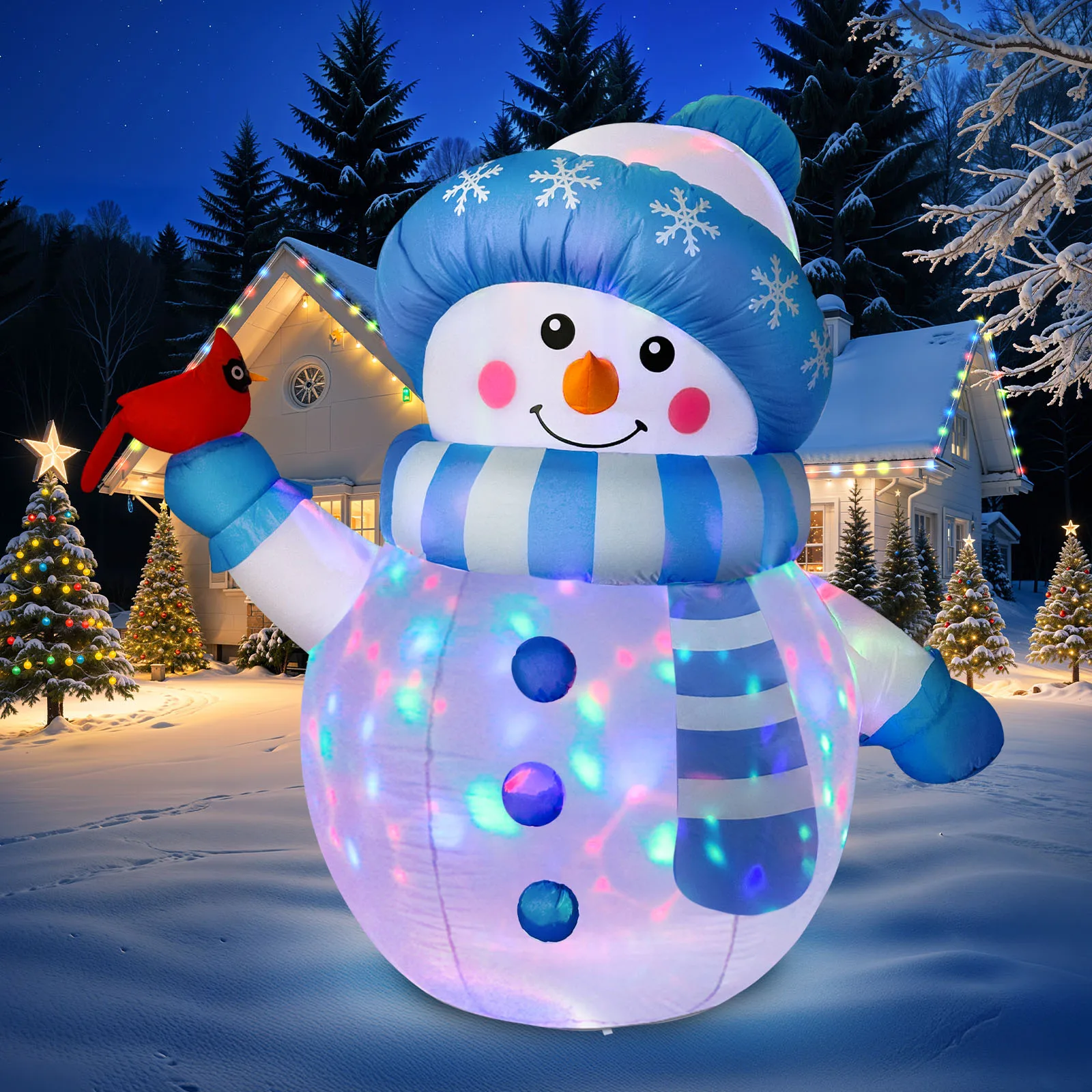 5FT Christmas Inflatable Outdoor Decoration, Inflatable Snowman Outdoor Christmas Blow up Yard Decorations with Colorful Lights