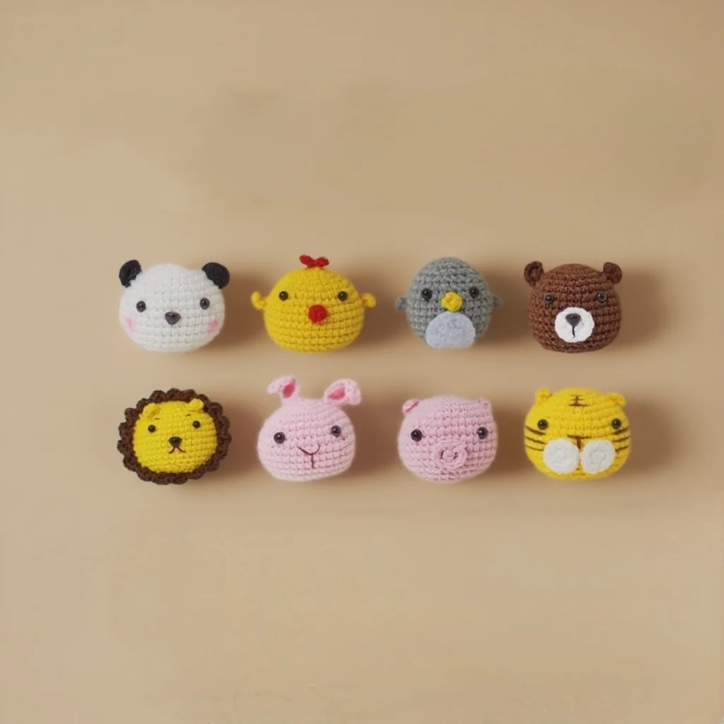 

Easy - to - Make DIY Crochet Animal Heads Kit 8 Colorful Animal Heads Craft Set Daily Decor for Bags/Keychains Gift for Teens