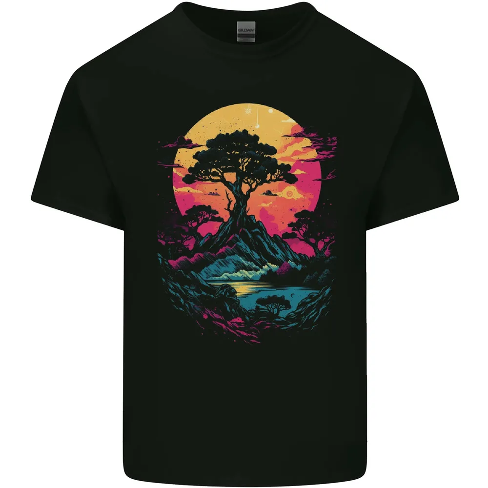 

A Retrowave Landscape Outdoors Hiking Mens Women Summer Tees Cotton T-Shirt Tee Top Anime Graphic