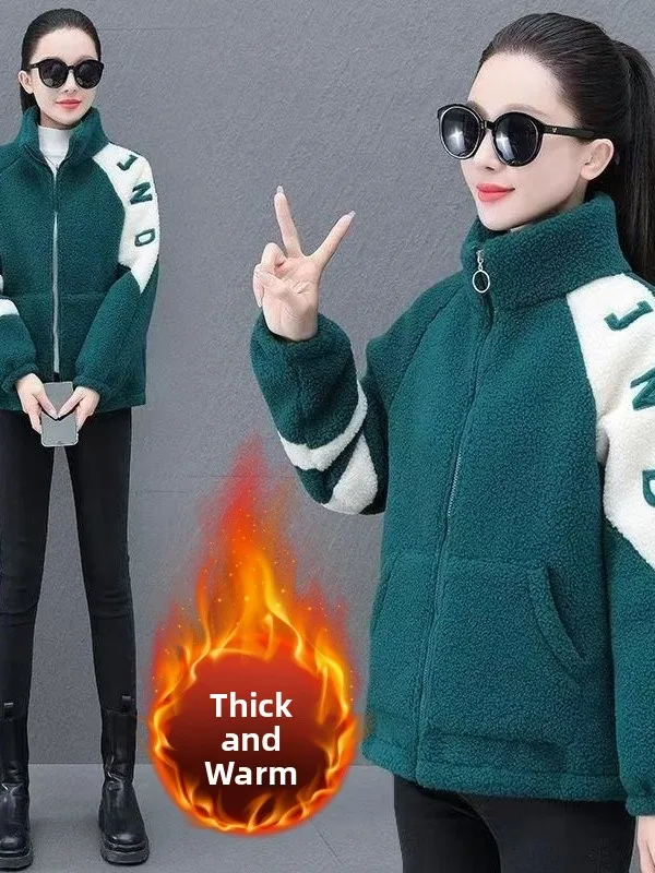 

plus Size Women's Thiened Faux Lamb Fur Jaet Autumn Winter New Sle Slimming Warm Sweatirt High Waist Korean Sle