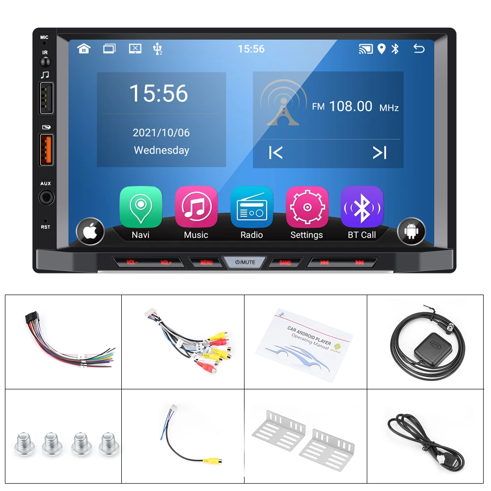 Android 11 Universal 7inch2Din Wireless CarPlay Android Auto Car radio with Bluetooth WiFi GPS Navigation FM Multimedia player