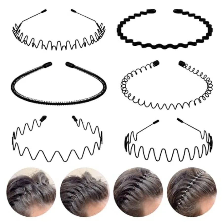 6 Pack Unisex Metal Hair Bands for Sports