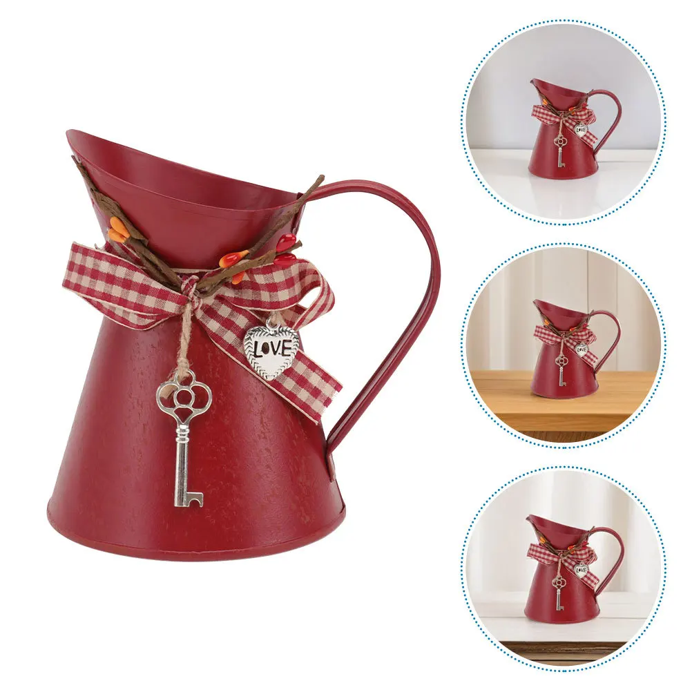 

2pcs Iron Bucket Flower Pots Vintage Farmhouse Metal Pitchers For Dried Flowers Display Home Wedding Centerpiece Garden Decor