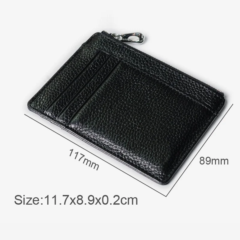 Cartera minimalista de cuero genuino para hombre: monedero ultrafino con cremallera y tarjetero (bolsa para dinero pequeña)