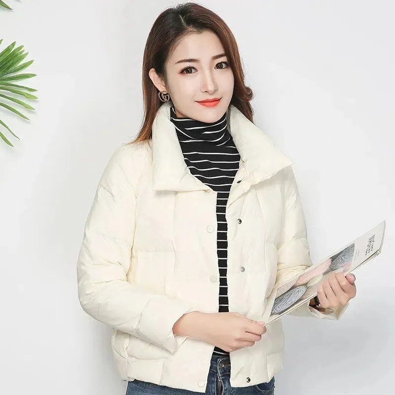 Winter 2025New Korean Collar Down Cotton-Padded Jacket Female Short Parkas Loose Warm Cotton Padded Coat Frivolous Women Outwear