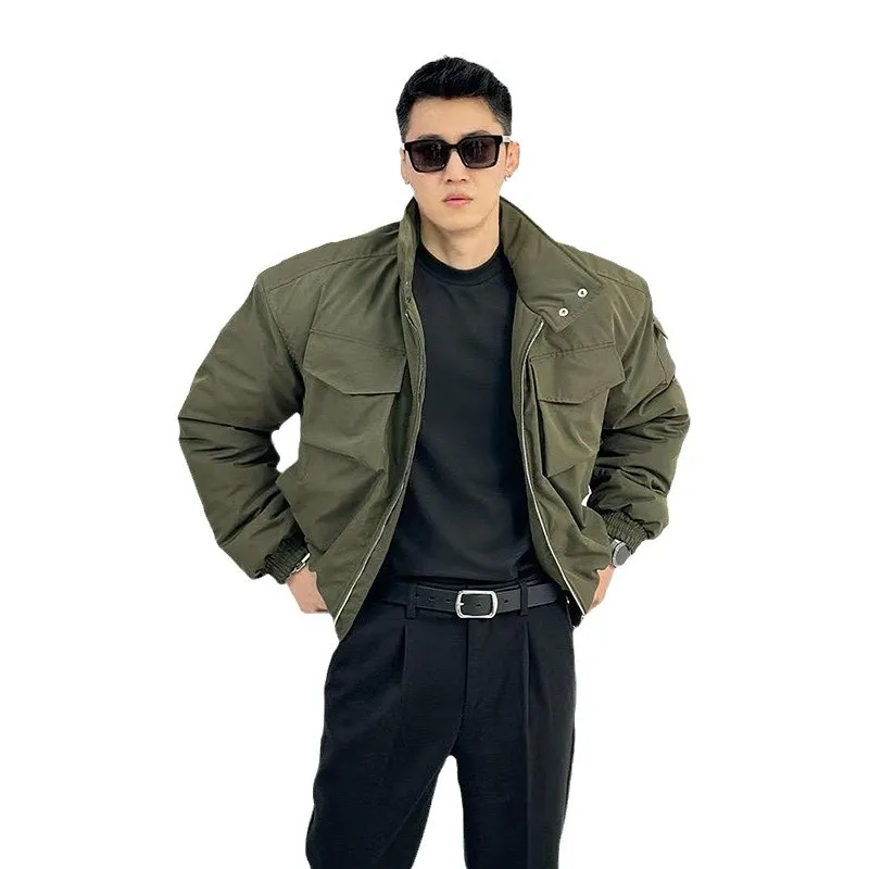 Мужская короткая куртка-бомбер, зимнее хлопковое стеганое пальто в стиле милитари, рабочая одежда с воротником-стойкой, верхняя одежда, парка