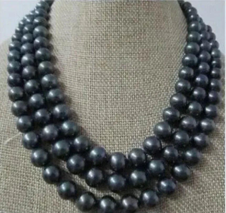 49 inch AAAAA LUSTER 9-10 meter REAL Tahitian Black Pearl Necklace 14kp Gold