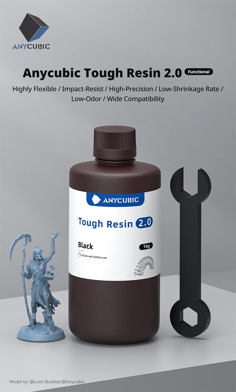 ANYCUBIC UV Tough Resin 2.0 Flexible 3D Printing Material For Photon Mono LCD 3D Printer 405nm High Precision 3D Printing Resion
