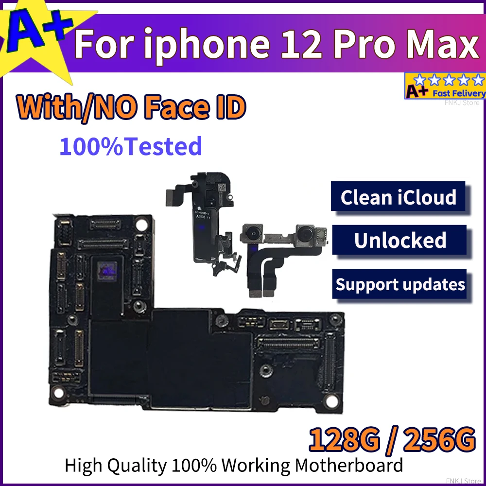 A+ Working Board For iPhone 12/12Pro/12 Pro Max Motherboard With Face ID Unlocked 256GB Logic Clean Free iCloud Tested Crazy Cow