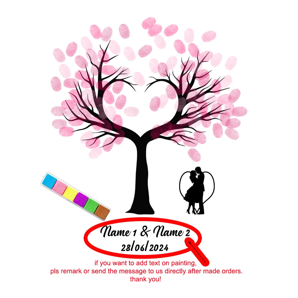Wedding Anniversary Events Party Decor DIY Fingerprint Guest Signature Book Valentine Customized Gift Unframed Canvas Painting