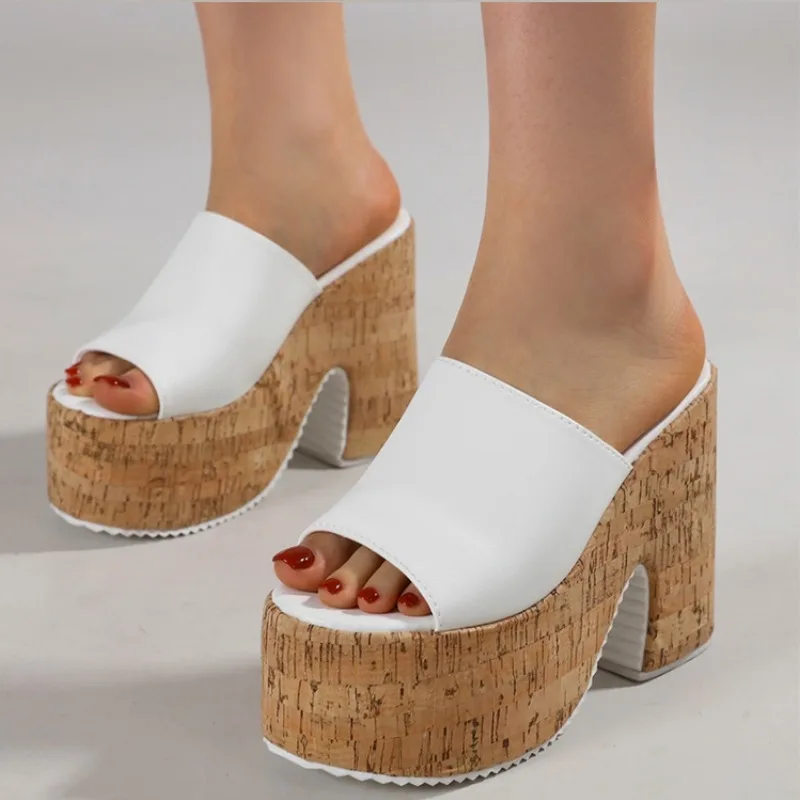 

White Platform Wedge Sandals Slippers 2025 Summer Fashion Peep Toe Super High Heigh Sexy Sandal Mules Zapatillas Mujer