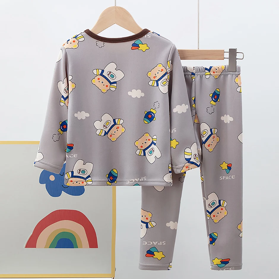2-teiliges Herbst- und Winter-Kinder-Plüsch-dickes warmes Heim-Unterwäsche-Set für Jungen und Mädchen, lustige und niedliche Oberteile, bequeme Hosen – Detail 15