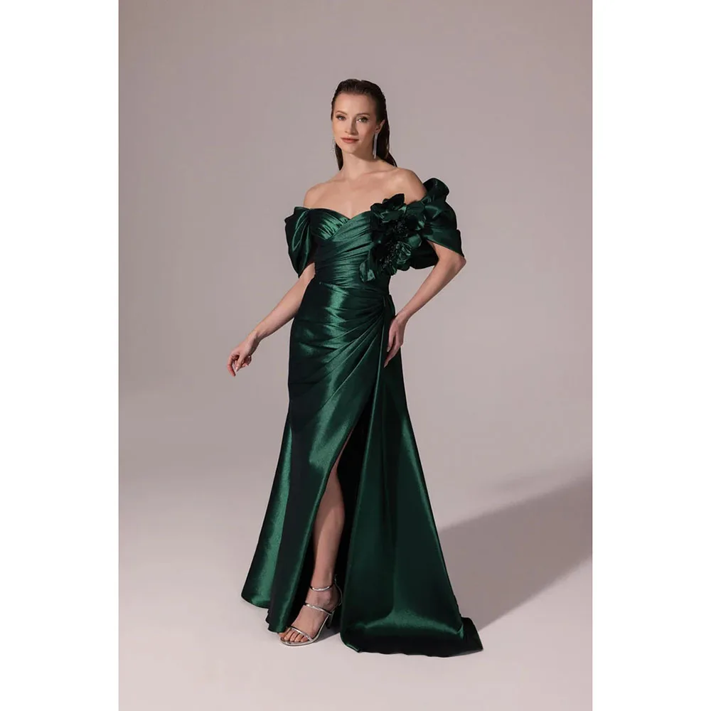 

Customized Off The Shoulder Long Evening Dresses Elegant Formal Occasion Prom Gowns Pleat Flower 2025 Floor Length Prom Dresses