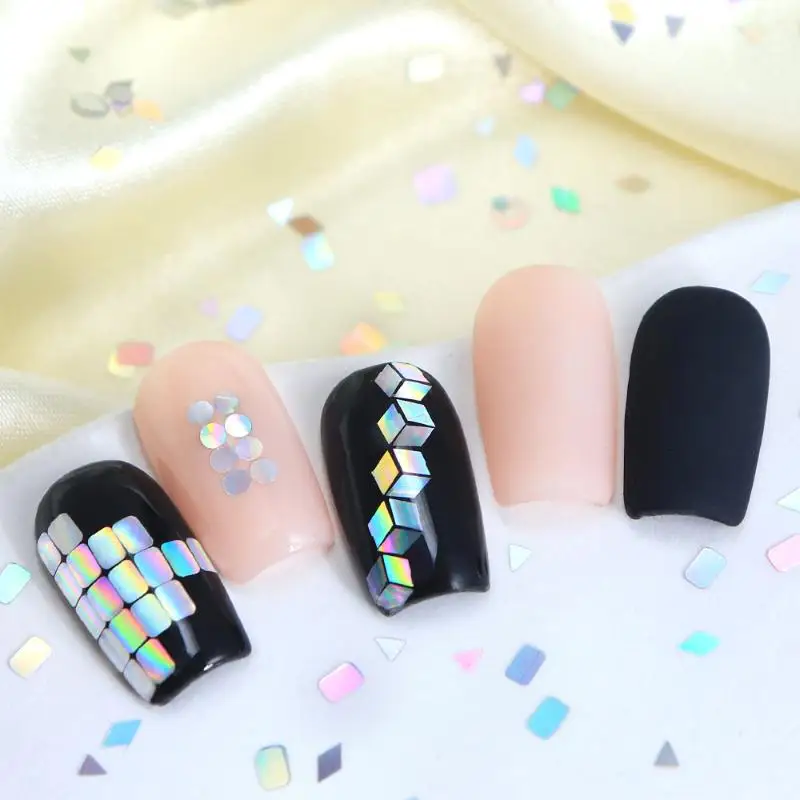 6 Grids Nail Enhancement Laser Nail Glitter Flash Geometric Patterns Nail Decoration Nail Charm DIY Manicure Tools